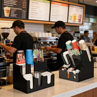 SUNMAX Distributeur de tasses à café et porte-couvercle avec poches à paille et condiments Caddy de bar en plastique