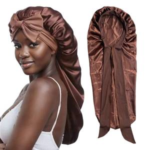 Gorros de dormir de seda satinada ajustables para mujer, los más vendidos, con alta elasticidad y lazo, gorros de noche de tubo largo - Product Image 5