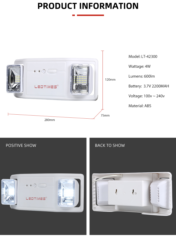 ABS 600LM Adjustable Dual Heads Indoor SMD 4W Portable Rechargeable Led Emergency Lamp
