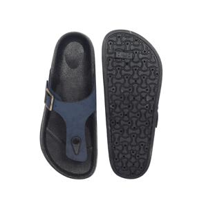 Chanclas clásicas de microfibra de cuero azul marino con hebilla y suela de goma, sandalias de verano con punta abierta. - Product Image 6