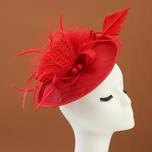 Handgemachte europäische und amerikanische Frauen Leinen Sinamay Cambric Hüte Party Hochzeit Kirche Braut Clip Hut für Damen