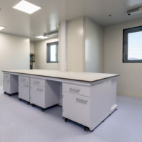 Mesa de Laboratorio Moderna con Estructura en C, Mueble Móvil de Acero Resistente, Superficie de Resina Epoxi Anticorrosiva para Uso Industrial y Escolar