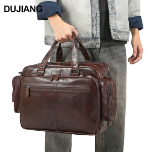 Dujiang Genuine Leather Men's <b>Briefcase</b> Multi-Compartment Business Travel Laptop Bag Oil Brown - Product Image 2