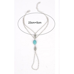 Pulsera <span class=keywords><strong>de</strong></span> moda chapada en <span class=keywords><strong>plata</strong></span> para mujer, cadena <span class=keywords><strong>de</strong></span> metal con cuentas verdes, anillo <span class=keywords><strong>de</strong></span> dedo esclavo - Product Image 5