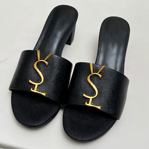 Sandales à talons hauts décontractées de luxe en cuir véritable de haute qualité pour femmes, pantoufles d'été respirantes pour l'extérieur - Product Image 1