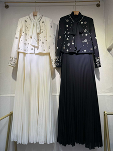 Ensemble formel modeste deux pièces, haut à manches longues perlé, robes longues plissées sans manches, <span class=keywords><strong>robe</strong></span> de soirée islamique de luxe pour femmes, Eid - Product Image 5