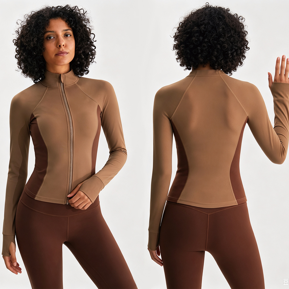Women Long Sleeve Stand Collar Sports Jacket Slim Fit Yoga Fitness Top with Creora Stretch Technology Activewear Sportswear