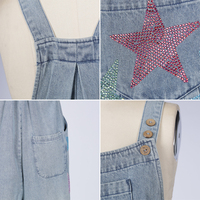 Combinaison courte en jean pour femme, style mode urbaine estivale, avec strass thermocollés et bretelles larges