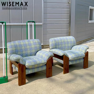 WISEMAX FURNITURE chaise d'accent en bois massif design italien boucle tissu meubles de salon canapés loisirs simples <span class=keywords><strong>fauteuil</strong></span> bas - Product Image 1