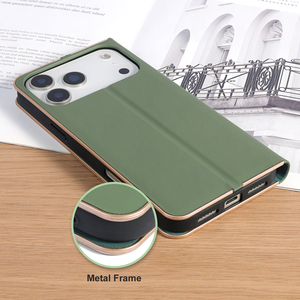 Custodia a Portafoglio con Bordo Metallico Dorato Elettroplaccato per <span class=keywords><strong>iPhone</strong></span> 18/17 <span class=keywords><strong>Pro</strong></span> <span class=keywords><strong>Max</strong></span>, in Pelle PU con Slot per Carte, Supporto e Chiusura Magnetica - Product Image 5