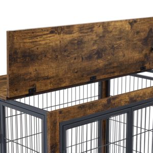 กรงสุนัข DB Furniture สีน้ำตาล Rustic ขนาด 31.5 นิ้ว กว้าง x 22 นิ้ว ลึก x 25 นิ้ว สูง พร้อมประตูคู่ ยกฝาได้ มีล้อ ดีไซน์เป็นโต๊ะข้าง - Product Image 6