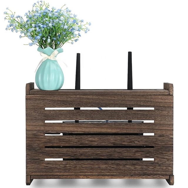Wall-Mounted Wooden Router Shelf - WiFi Router Storage Box with Cable Management, Stylish & Practical