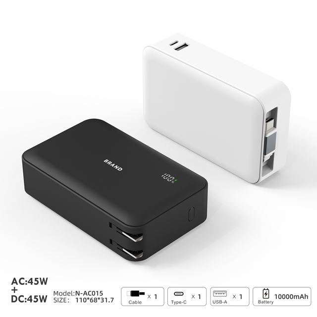 NITIKA 10000mAh 45W PD AC+DC Power Bank, All-in-One Portable Charger with Built-in Plug, PSE Certified
