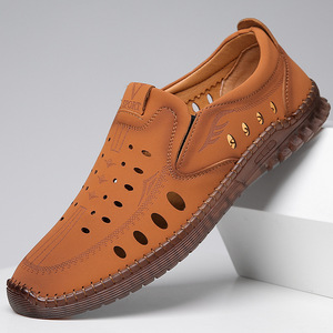 Sandales décontractées pour hommes en cuir véritable à bout ouvert avec semelle extérieure en caoutchouc respirant – Chaussures d'été - Product Image 1