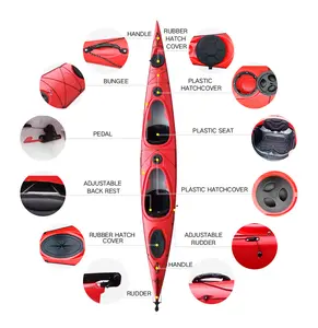 CE OEM logo rígido TANDEM kayak barco kayak al por mayor sentarse en Kayak pesca con sistema de timón para lagos y ríos