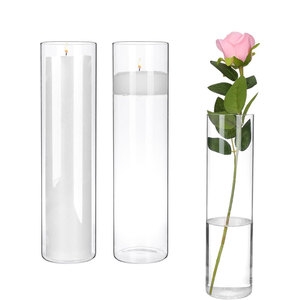 <span class=keywords><strong>Jarrones</strong></span> de vidrio de cilindro de vidrio transparente para centros de mesa Jarrón de portavelas flotante de vidrio alto - Product Image 2