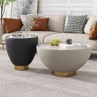 Table basse et table d'appoint de luxe italiennes modernes, durables, pour salon, avec plateau en marbre, cuir et acier carbone