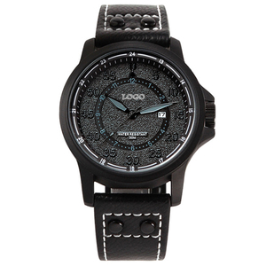 Boîtier de montre en alliage ultra fin personnalisé avec logo 45 mm, montre minimaliste pour homme avec bracelet en cuir noir - Product Image 1