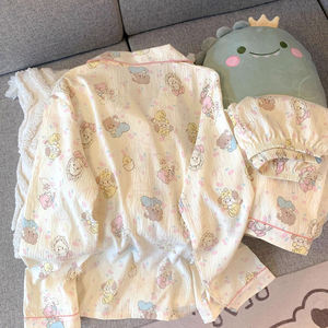 กางเกงขายาวผ้าฝ้ายแขนยาวสวมใส่สบายคอปกแบบพรีเมียมสามารถสวมใส่ได้เสื้อคาร์ดิแกนชุดนอนของผู้หญิงชุดอยู่บ้าน - Product Image 3