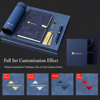 Set de Regalo de Lujo con Termo, Cuaderno, Bolígrafo, Marcapáginas y USB en Color Azul Marino y Dorado, Recuerdo para Reuniones Anuales, Logotipo Personalizado, Venta al Por Mayor