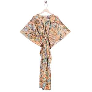 Caftán de Algodón Hecho a Mano de Alta Calidad para Mujer, Estampado Floral, Cuello en V, Manga Larga, Corte Holgado, Vestido Casual de Verano Ecológico - Product Image 4