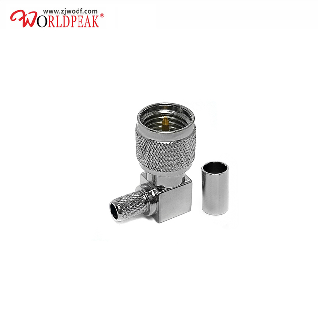 Silver Plated MINI High Frequency UHF Male Right Angle RF Crimp Coaxial Connector for LMR195/RG58/RG141/RG142 Cable