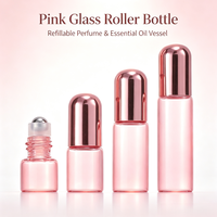 Flacon roll-on vide en verre rose mini de 1 ml à 5 ml avec bille métallique et couvercle or rose, contenant cosmétique de voyage, impression personnalisée