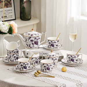 Service à café et thé en céramique 15 pièces, tasses à thé en porcelaine fine rouge avec soucoupes, coffret cadeau pour l'heure du thé - Product Image 5