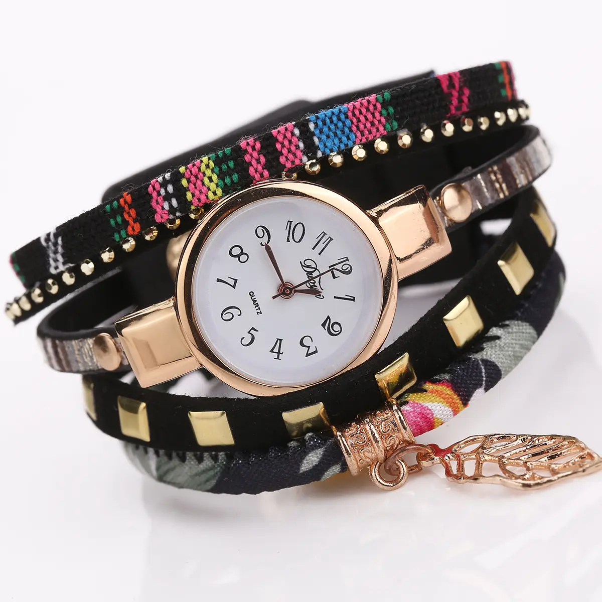 Nieuwe Mode Geweven Band Cirkel Armband Horloge Legering Blad Hanger Mode Vrouwen Horloge