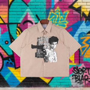 Camisa de Franela a Cuadros Personalizada con Bordado, de Manga Corta, Cuello Camisero, 100% Algodón para Hombre - Product Image 1