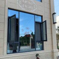 Ventanas Abatibles Modernas de Aleación de Aluminio Negro Yuantai con Doble Vidrio Templado para Baño, Uso en Casa/Villa
