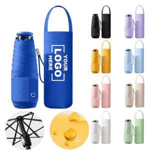 Parapluie de voyage anti-UV pliable 5 sections, léger, 6 baleines, avec logo personnalisé, format mini poche, protection solaire et pluie - Product Image 1
