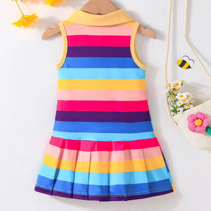 ชุดเดรสกระโปรงจีบพิมพ์ลายแขนกุดสำหรับเด็กผู้หญิงวัยหัดเดินและเด็กเล็ก สไตล์ลำลองสำหรับฤดูใบไม้ร่วง ผลิตจากโพลีเอสเตอร์ 100% ความยาวระดับเข่า คอทรงโอ ป้องกันการยับ - Product Image 6