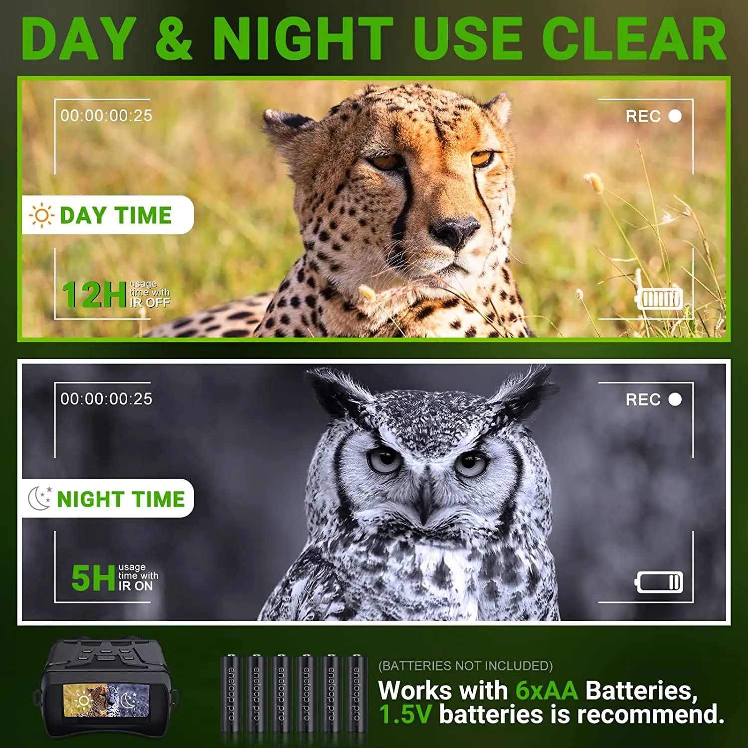 Amazon Top Seller Small Handheld Day Night Vision Binoculars 4X Digital Zoom Infrared Night Vision Camera for Hunting