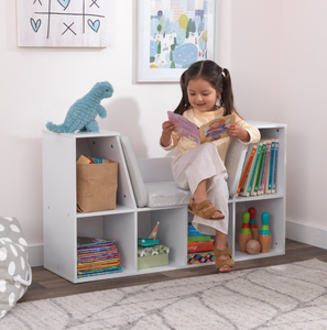 Étagère et banc de lecture 3 cubes pour enfants, en bois écologique blanc, pour salle de jeux et chambre à coucher - Product Image 5