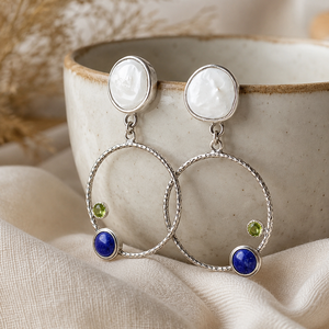 Orecchini pendenti a cerchio bohémien bianchi, verdi e blu intenso da donna, gioielli di moda di tendenza - Product Image 6