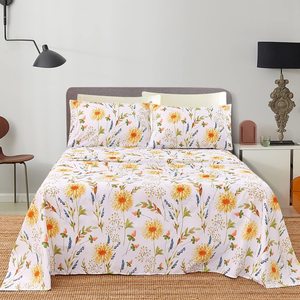 Bộ ga trải giường 4 món mềm mại màu vàng họa tiết hoa, chất liệu microfiber, có túi sâu, in họa tiết tùy chỉnh - Product Image 6