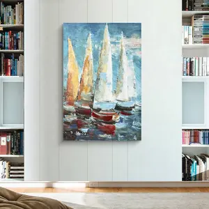Arte della parete della barca a vela dipinta a mano, personalizzato, design astratto, stampa su tela, dipinti ad olio