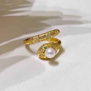 10598DIY Pearl <b>Accessories</b> S925 Silver Ring Empty Holder Trendy Spirit <b>Snake</b> Ring with 10-13mm Round Beads Inlay - Product Image 4