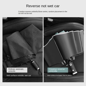 Ombrello Automatico a Dieci Stecche con Supporto per Auto, Grande, Riflettente, Resistente al Vento, in Gomma Nera, con Torcia LED Integrata - Product Image 4