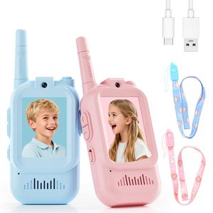 Walkie Talkie Video untuk Anak-Anak 2 Buah dengan Pengubah Suara Layar IPS 2.0 inci Baterai 650mAh Jangkauan 0-1km - Mainan Seru untuk Dalam/Luar Ruangan - Product Image 1