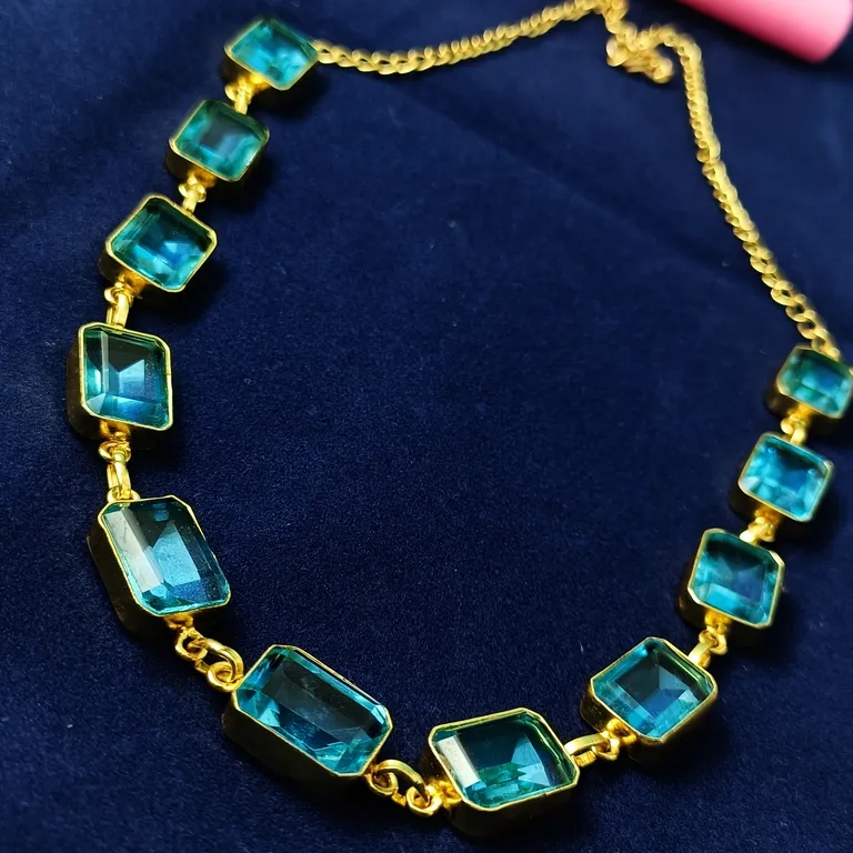 Latest women fashion Emerald cut sky blue quartz pendant necklace brass gold plated filled jewelry