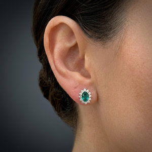 Natural Emerald Oval Cut Flower <b>Stud</b> Earrings Women's 925 Sterling <b>Silver</b> Claw Setting Elegant Classic Wedding Jewelry 1-2 Gram - Product Image 5