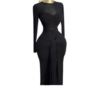 Nuovi <span class=keywords><strong>Vestiti</strong></span> <span class=keywords><strong>Lunghi</strong></span> da Donna Aderenti a Portafoglio a Manica Lunga e Scollo Rotondo in Tinta Unita di Sehe Fashion - Product Image 5