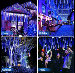 Lampu <span class=keywords><strong>LED</strong></span> Natal Tahan Air 10 Tabung 80cm, Plastik Tembaga, Efek Salju Jatuh, Meteor Shower, Warna-warni, Dekorasi Luar Ruangan - Product Image 2