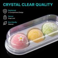 Boîte d'emballage alimentaire ovale à 3 compartiments en PET transparent de qualité alimentaire, imprimée sur mesure pour boulangerie, pain, gâteau, dessert, mochi