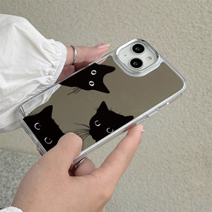 Nouvelle Coque Miroir Simple et Élégante pour iPhone 17 16 15 14 Pro Max – Motif <span class=keywords><strong>Chat</strong></span> <span class=keywords><strong>Noir</strong></span> Adorable - Product Image 2