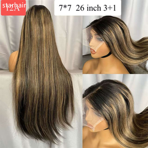 Peluca de Cabello Humano Brasileño Liso Rubio con Reflejos, Densidad 200%, con Encaje Frontal 13*4, con Cabello de Bebé, Sin Pegamento, Venta al por Mayor - Product Image 4
