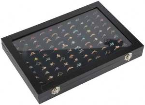 Stapelbare <span class=keywords><strong>Ring</strong></span> Case 100 Slot <span class=keywords><strong>Ring</strong></span> <span class=keywords><strong>Display</strong></span> Met Zwart Pu Leer Fluwelen Custom Geschenkdoos Glazen Deksel Voor Sieraden Opslag - Product Image 3