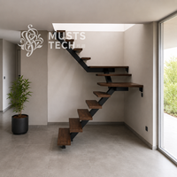 Moderne Innendesigner-Luxustreppe mit Original-Fabrikkontrakt und Technischem Entwurf, Mono-Stringer-Treppe
